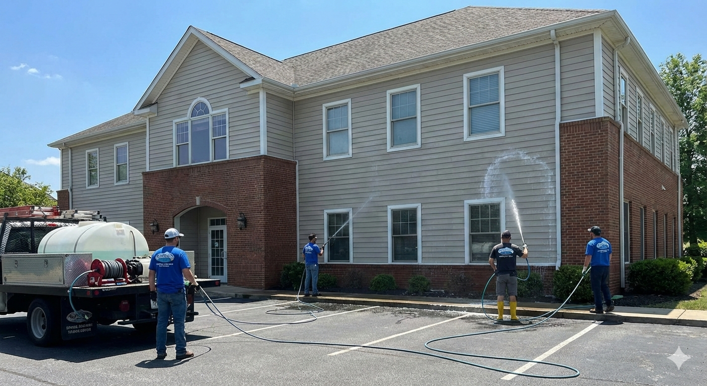 Professional house washing (exterior wash) service in action