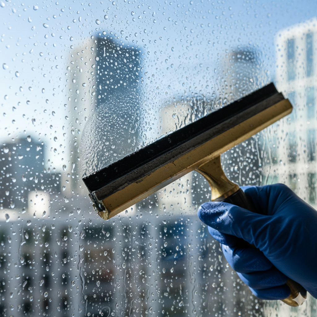 Professional window cleaning service in action